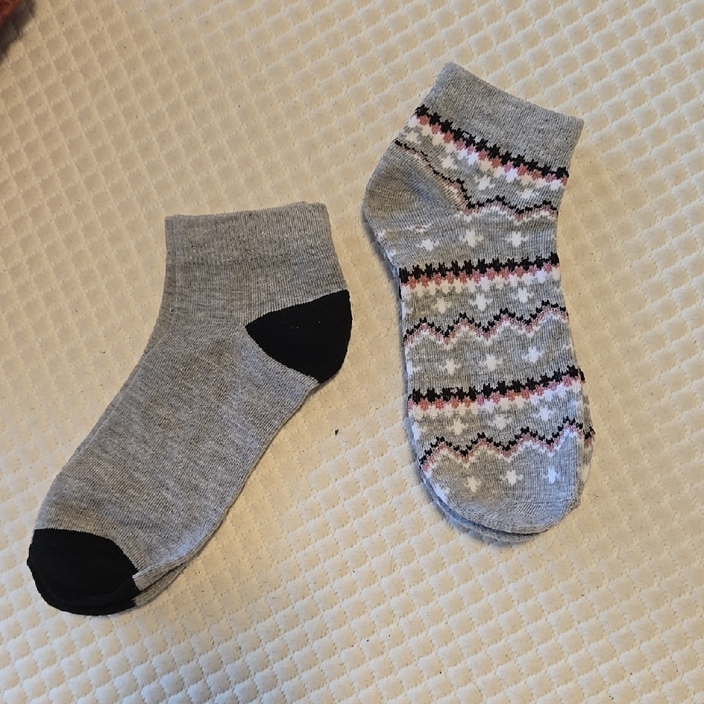 Gray and Patterned Ankle Socks